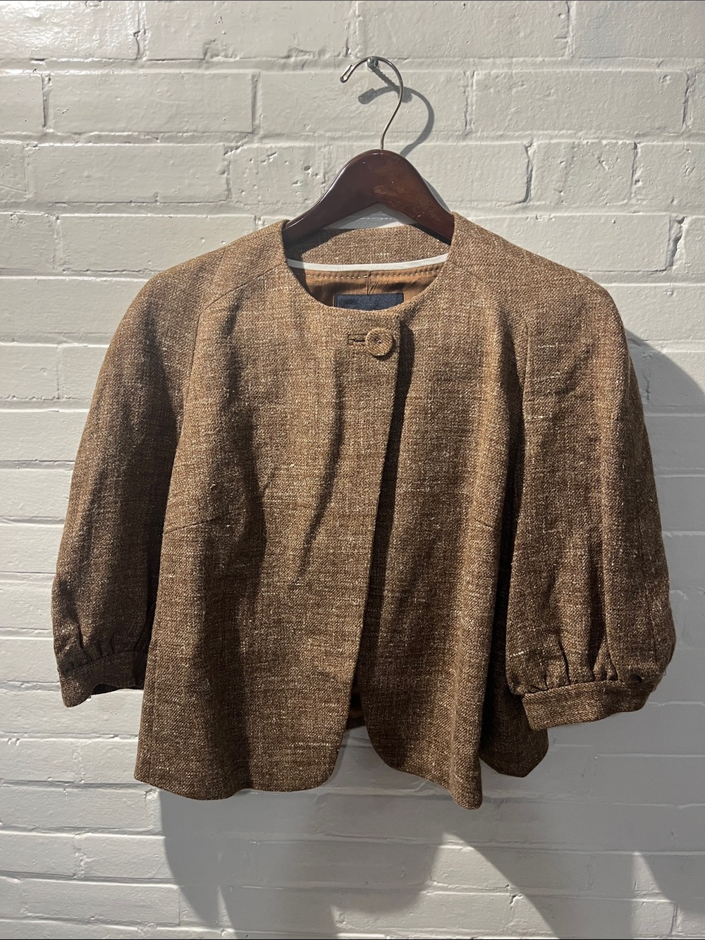 Banana Republic Brown Textured Button-Front Cropped Blazer EUC